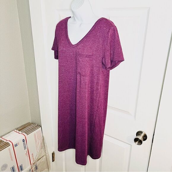 Yelete Criss Cross Back TShirt Dress Swing Athletic VNeck Purple S - Picture 4 of 8